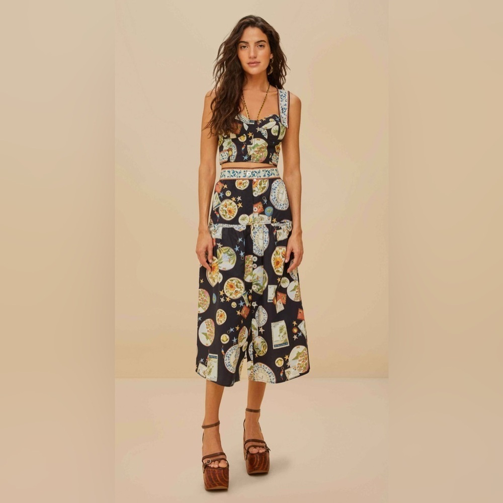 Farm Rio Black Trip Souvenir Organic Cotton Midi Skirt!